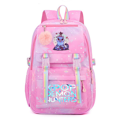 Kpop Demon Hunters Tiger Cartoon Backpack Rainbow Print Student School Bag