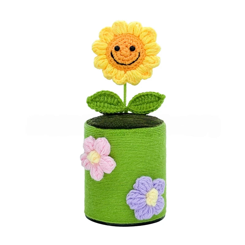 Handmade Crochet Sunflower &Smiley Face Colorful Yarn Knitted Flower Gift (Single Stem)