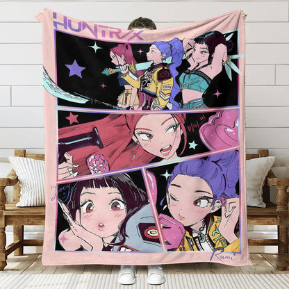 Kpop Demon Hunters Saja Boys Plush Throw Blanket, Flannel Nap Blanket for Sofa or Bed