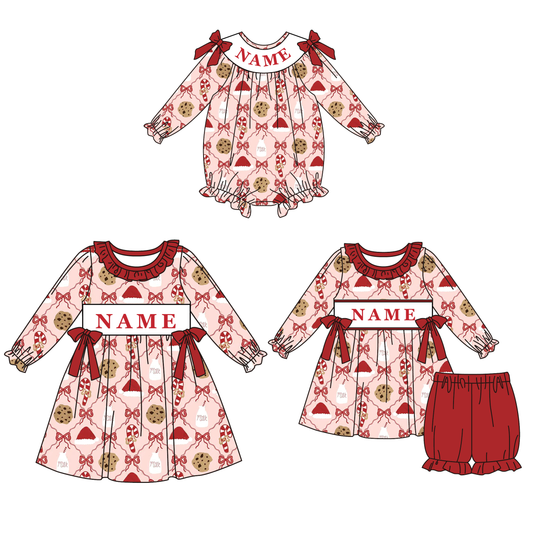 Christmas Cookies Smocked Outfit – Custom Name Embroidery