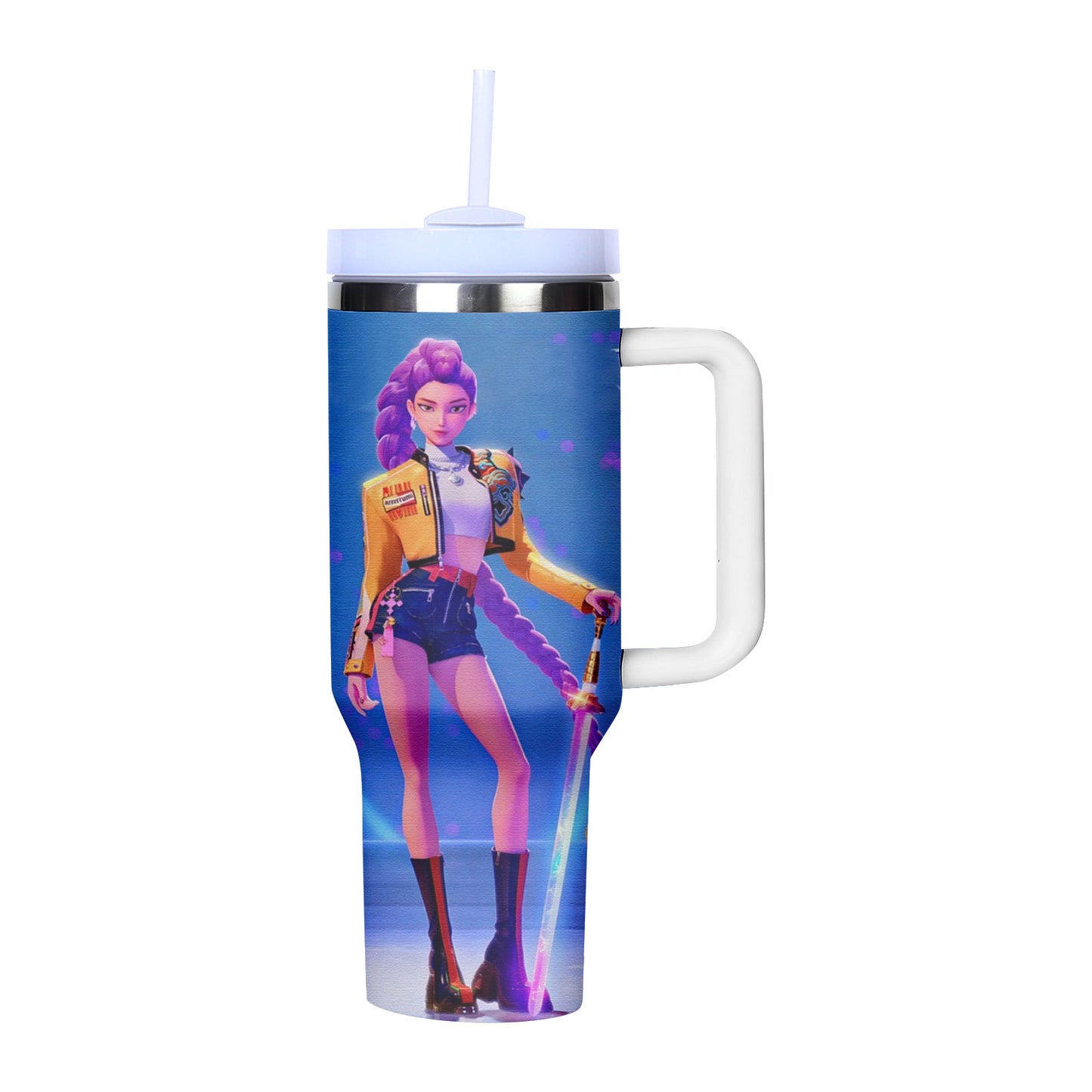 KPOP Demon Hunters 40oz Insulated Tumbler with Handle and Straw Car Travel Mug Cold Stainless Steel Cup