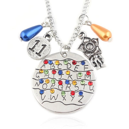 Stranger Things Inspired Jewelry Set Letter Alloy Pendant Necklace & Bracelet Trendy Collectible Accessories