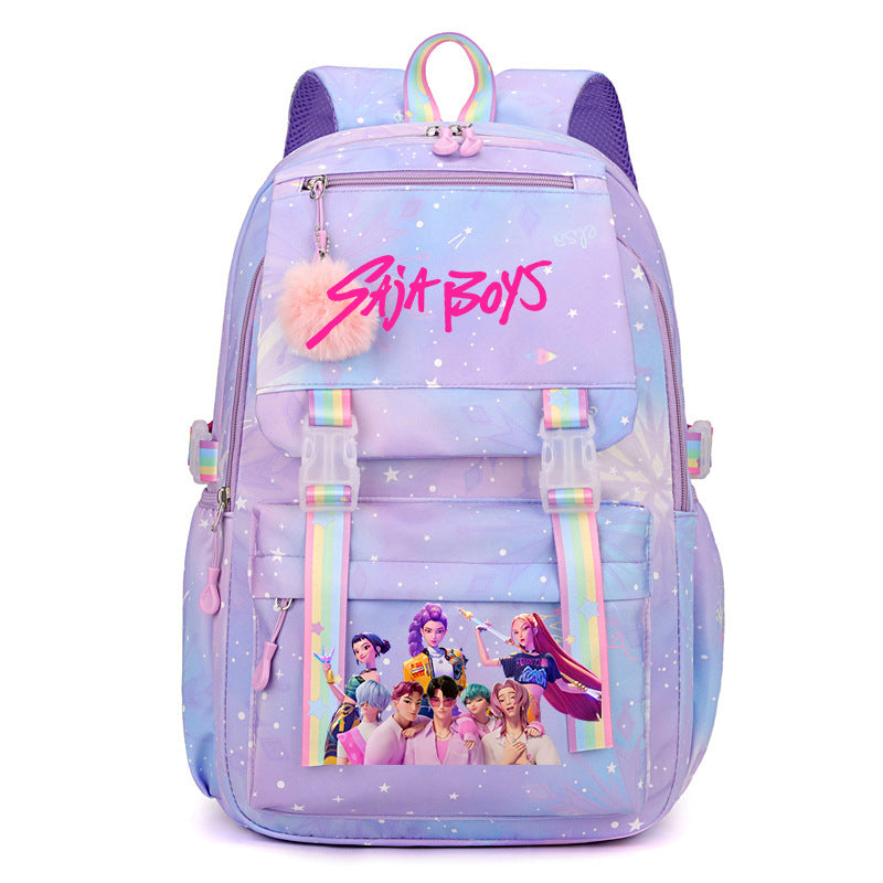 Kpop Demon Hunters Rainbow Print Backpack, Lightweight Student School Bag