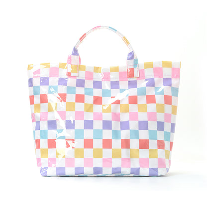 Large Striped Tote Bag – Lightweight PVC Shoulder Bag for Travel, Work & Daily Use