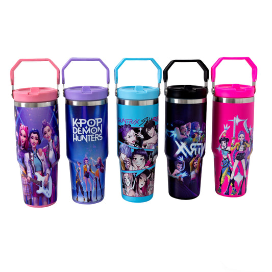 New K-Pop Demon Hunters 30oz Stainless Steel Vacuum Tumbler with Handle and Straw Insulated Car Mug Merch