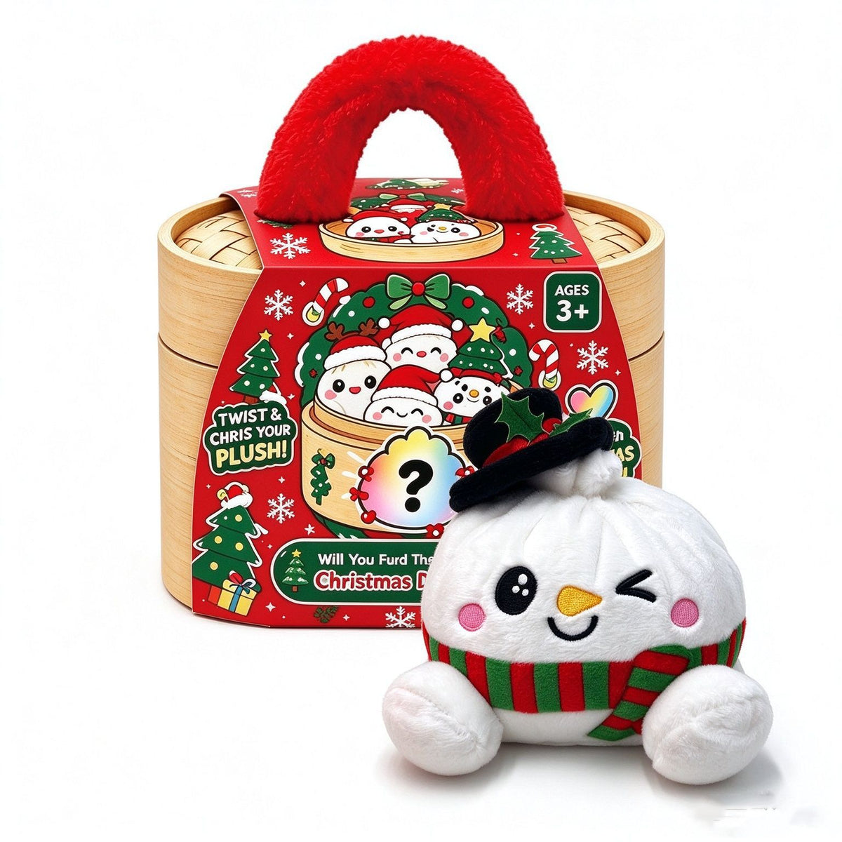Christmas Bao Bun Plush Toys – Cute Holiday Dumpling Characters, Plush Only or with Bamboo Steamer Gift Box