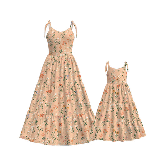 Summer Mother's Day Yellow Floral Print Soft Maxi Slip Dress