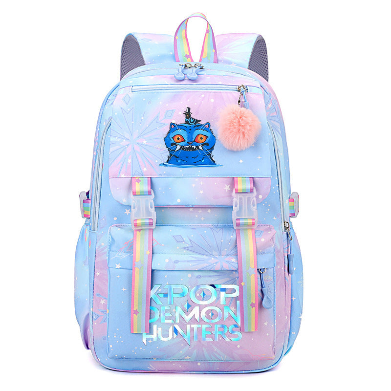 Kpop Demon Hunters Tiger Cartoon Backpack Rainbow Print Student School Bag