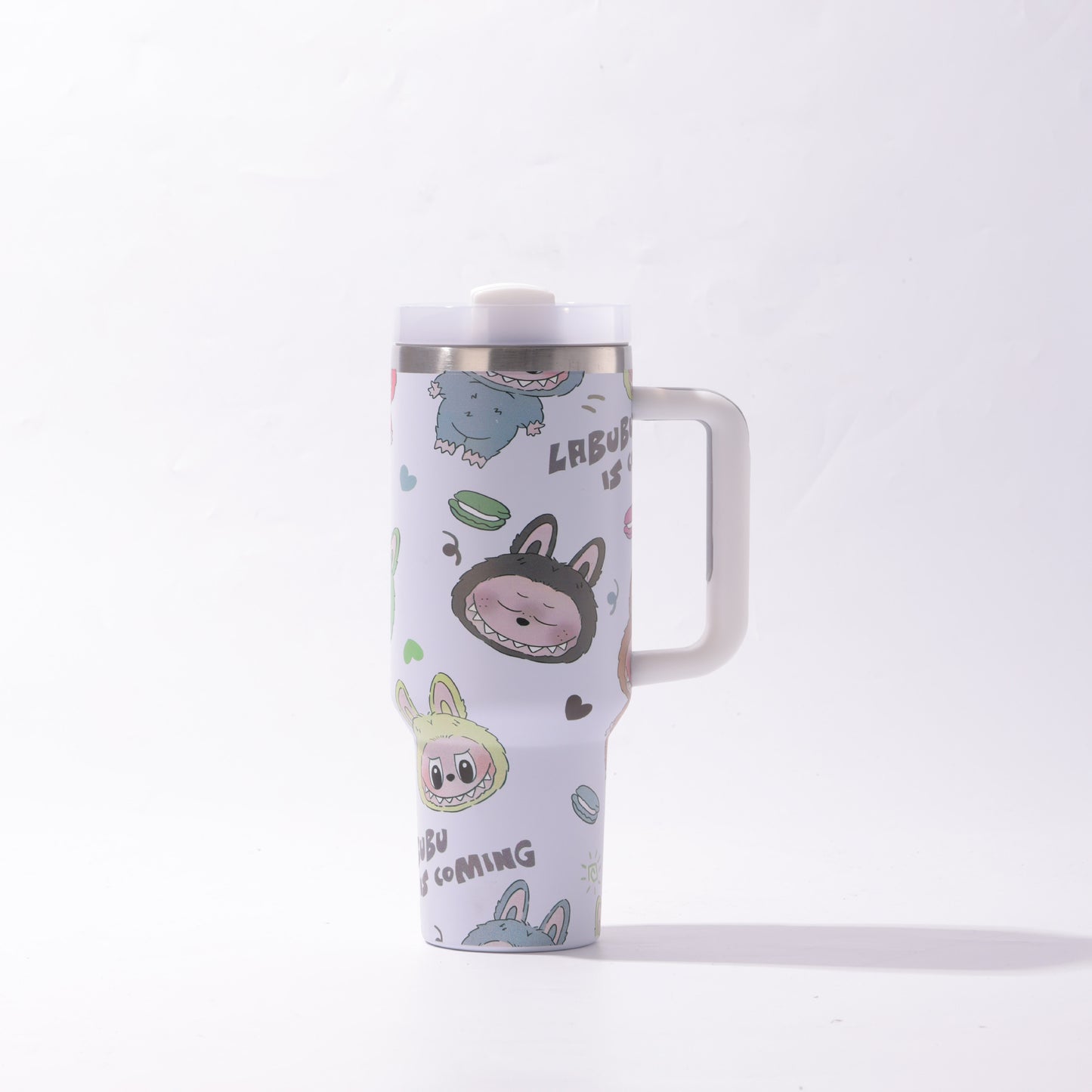 Labubu 40oz Insulated Tumbler with Handle and Straw Car Travel Mug Hot & Cold Stainless Steel Cup