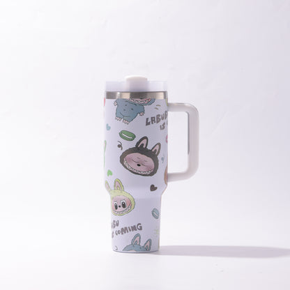 Labubu 40oz Insulated Tumbler with Handle and Straw Car Travel Mug Hot & Cold Stainless Steel Cup