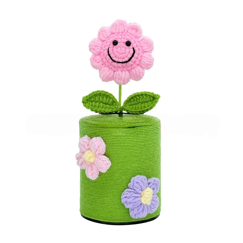 Handmade Crochet Sunflower &Smiley Face Colorful Yarn Knitted Flower Gift (Single Stem)
