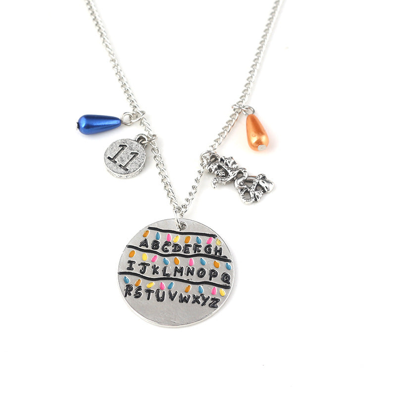 Stranger Things Inspired Jewelry Set Letter Alloy Pendant Necklace & Bracelet Trendy Collectible Accessories