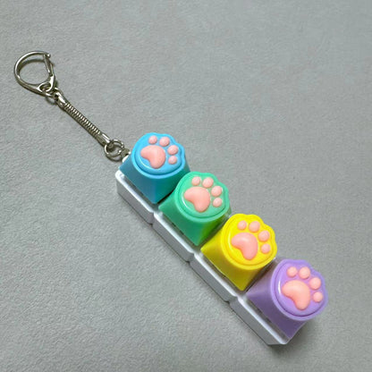 Kawaii Paw Print Keycap Bag Charm Keychain – Cute Mini Keyboard Keychain for Gifts