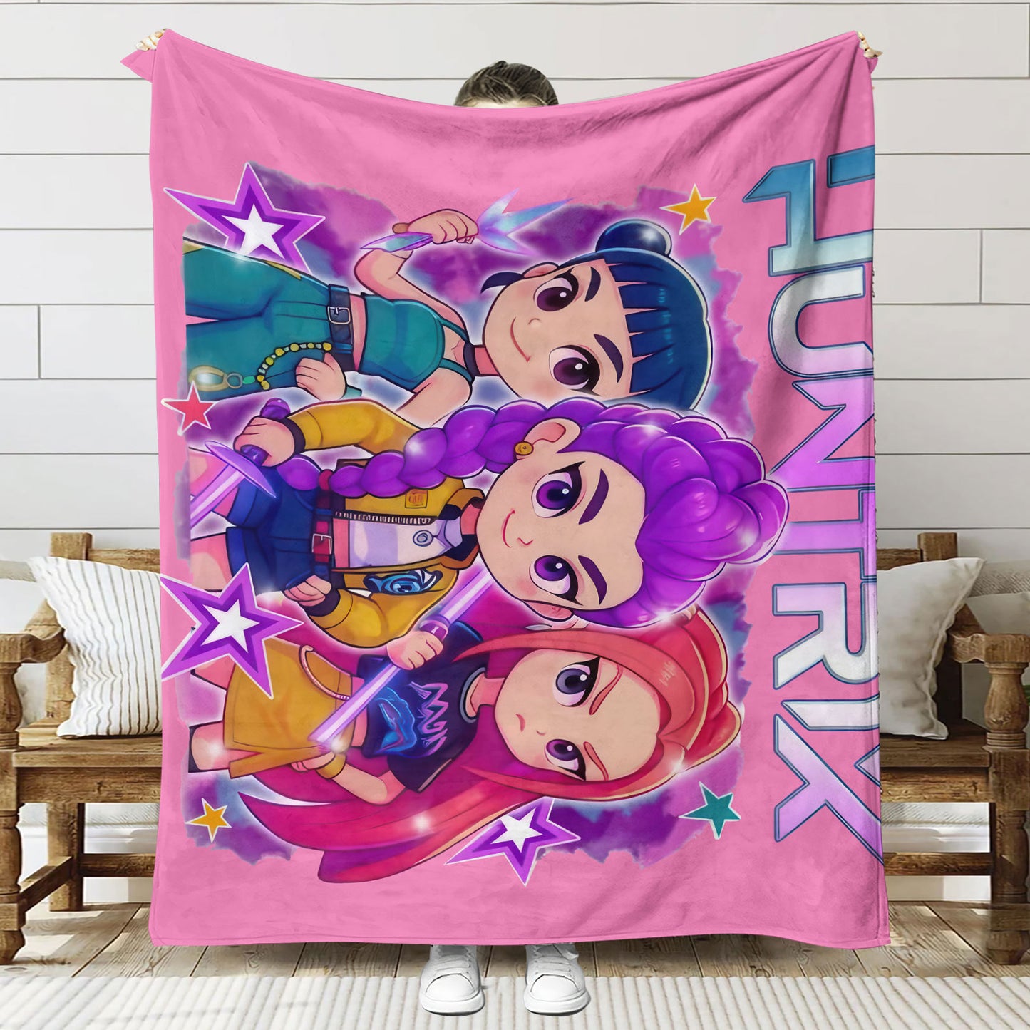 Kpop Demon Hunters Saja Boys Plush Throw Blanket, Flannel Nap Blanket for Sofa or Bed
