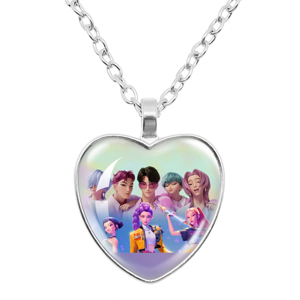 K-Pop Demon Hunters Alloy Heart Shaped Pendant Necklace Cartoon Anime Jewelry Accessory