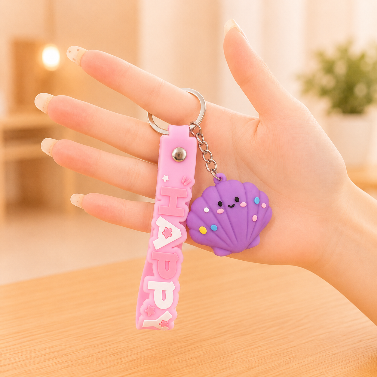 Cute Ocean Friends Silicone Keychain Set – Crab, Shell & Shark, 4-Piece Color Set