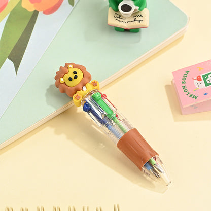 Back to School Animal Silicone 4-Color Mini Retractable Ballpoint Pen Cartoon Gel Grip Writing Pen