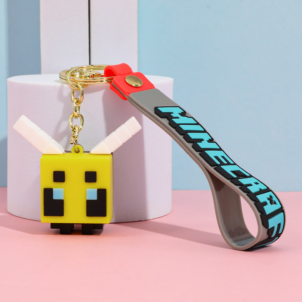 Pixel Block Style PVC Silicone Keychain Cartoon Figure Key Ring & Bag Charm