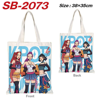 K-Pop Demon Hunters Full-Color Printed Canvas Tote Bag – Shoulder Carry Shopping Bag