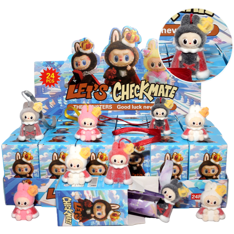 Flocked Cartoon Character Blind Box Collectibles Mini Display Figurines & Hanging Charms Assorted Styles
