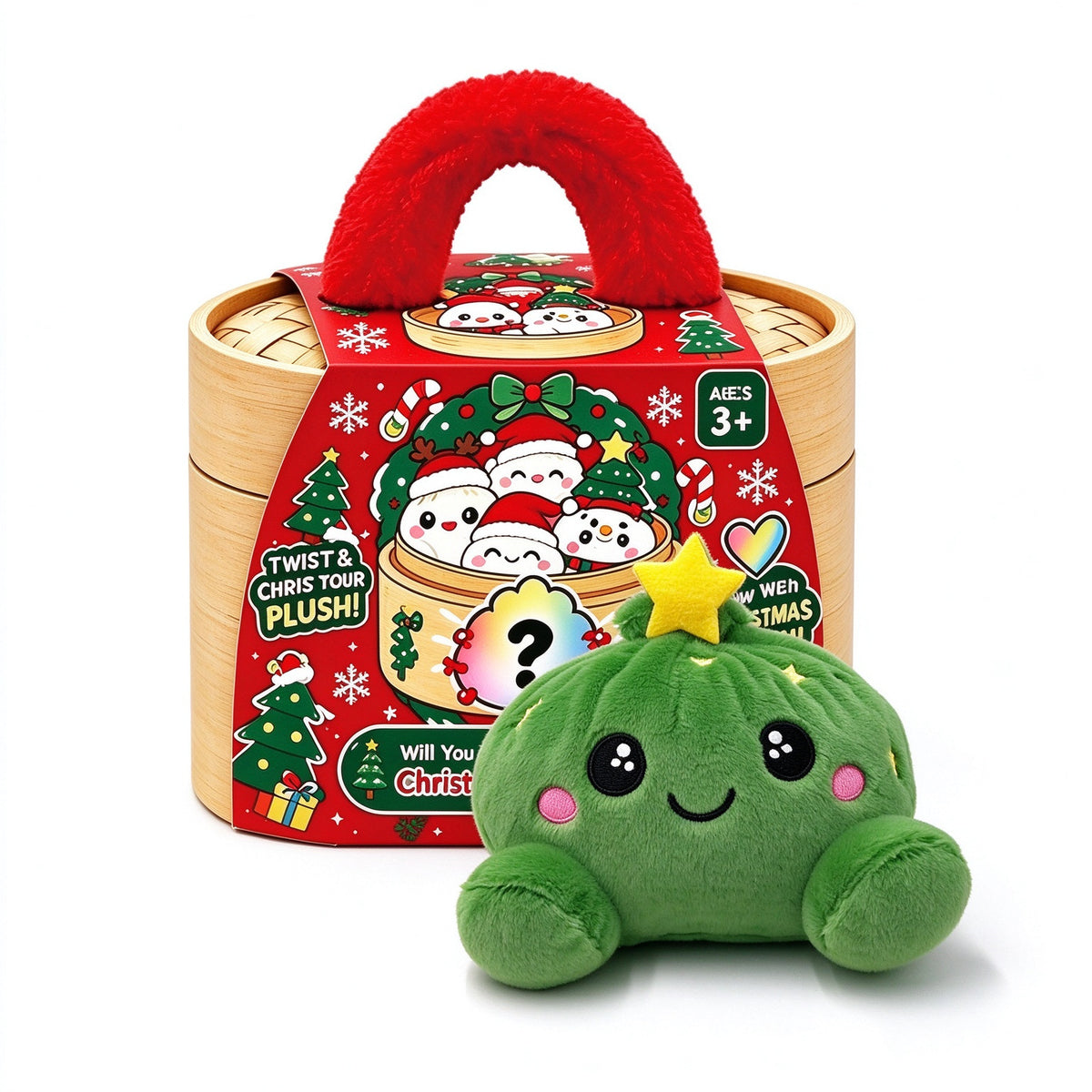 Christmas Bao Bun Plush Toys – Cute Holiday Dumpling Characters, Plush Only or with Bamboo Steamer Gift Box