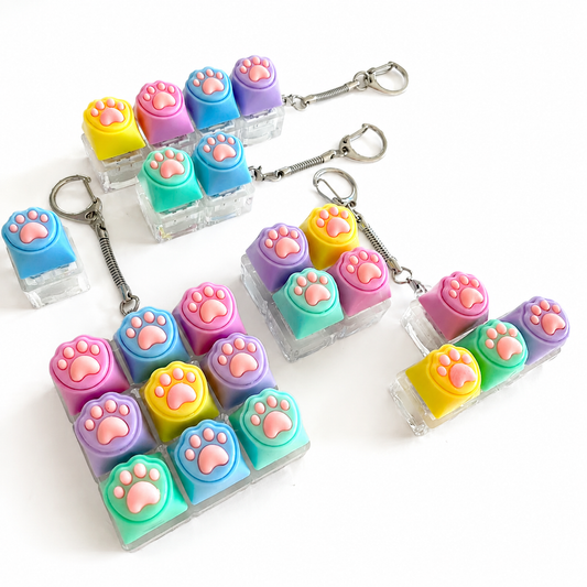 Kawaii Paw Print Keycap Bag Charm Keychain – Cute Mini Keyboard Keychain for Gifts