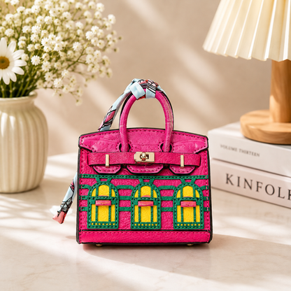 Mini House Bag Charm with Scarf – Faux Leather Coin Purse & Earbud Pouch