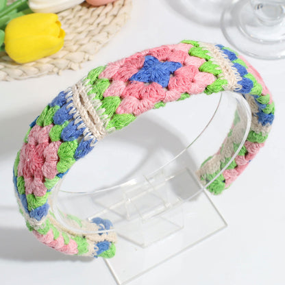 Handmade Crochet Headband Boho Knitted Hair Band for Women & Girls Granny Square Hair Accessory