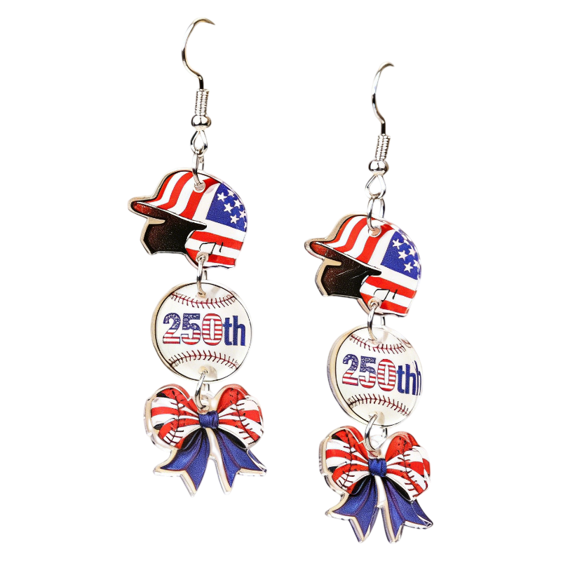 4th of July 250th Anniversary Patriotic USA Flag Acrylic Drop Earrings Holiday Jewelry