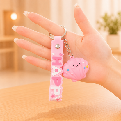 Cute Ocean Friends Silicone Keychain Set – Crab, Shell & Shark, 4-Piece Color Set