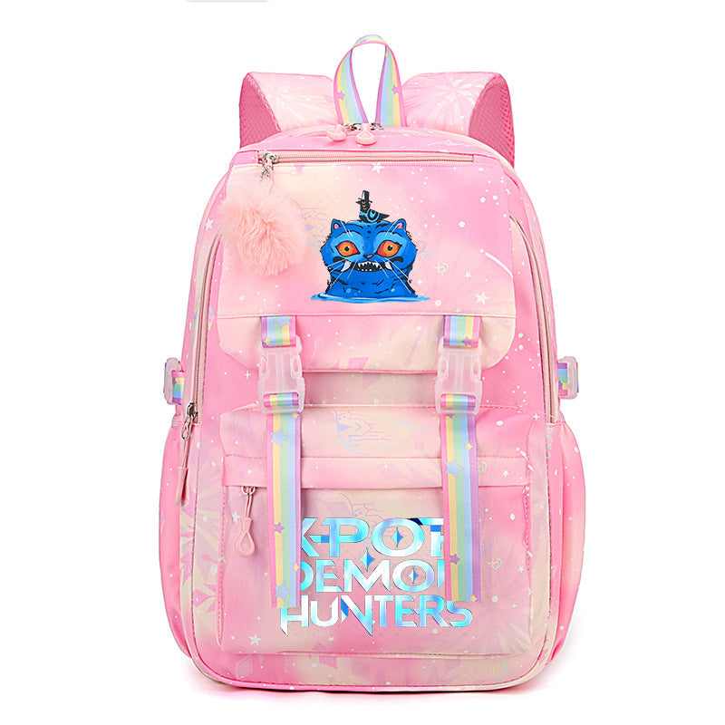 Kpop Demon Hunters Tiger Cartoon Backpack Rainbow Print Student School Bag