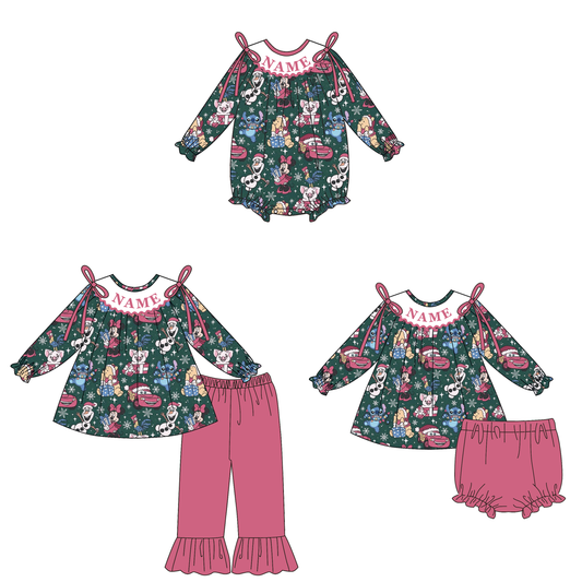 Christmas Smocked Embroidery Custom Name Snowman Outfit Collection