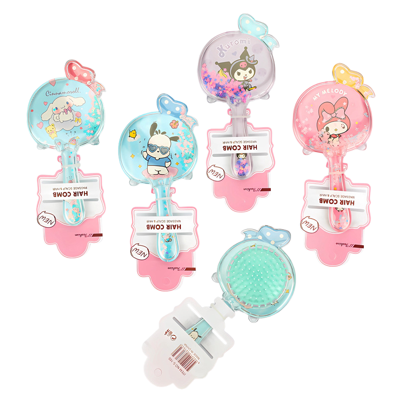 Kids Glitter Hair Brush Cartoon Princess Cushion Detangling Comb, Scalp Massage Brush Random Colors