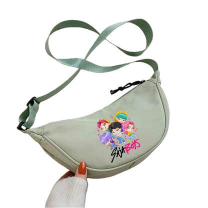 K-Pop Demon Hunters Saja Boys Print Shoulder Bag Crossbody Messenger Half-Moon Bag