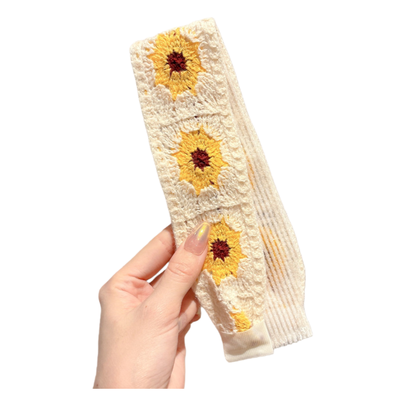 Knit Floral Cottagecore Headband for Girls Strawberry Sunflower Pattern Hair Accessory