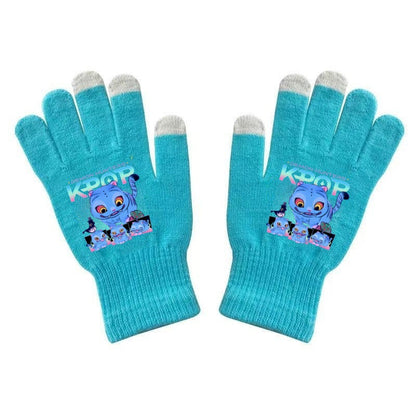 K-Pop Demon Hunters Kids Gloves for Boys and Girls Warm Dopamine Style Knitted Printed Gloves for Fall and Winter