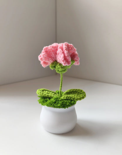 Handmade Knitted Flower Pot – Yarn Sunflower, Carnation & Tulip Desk Decor