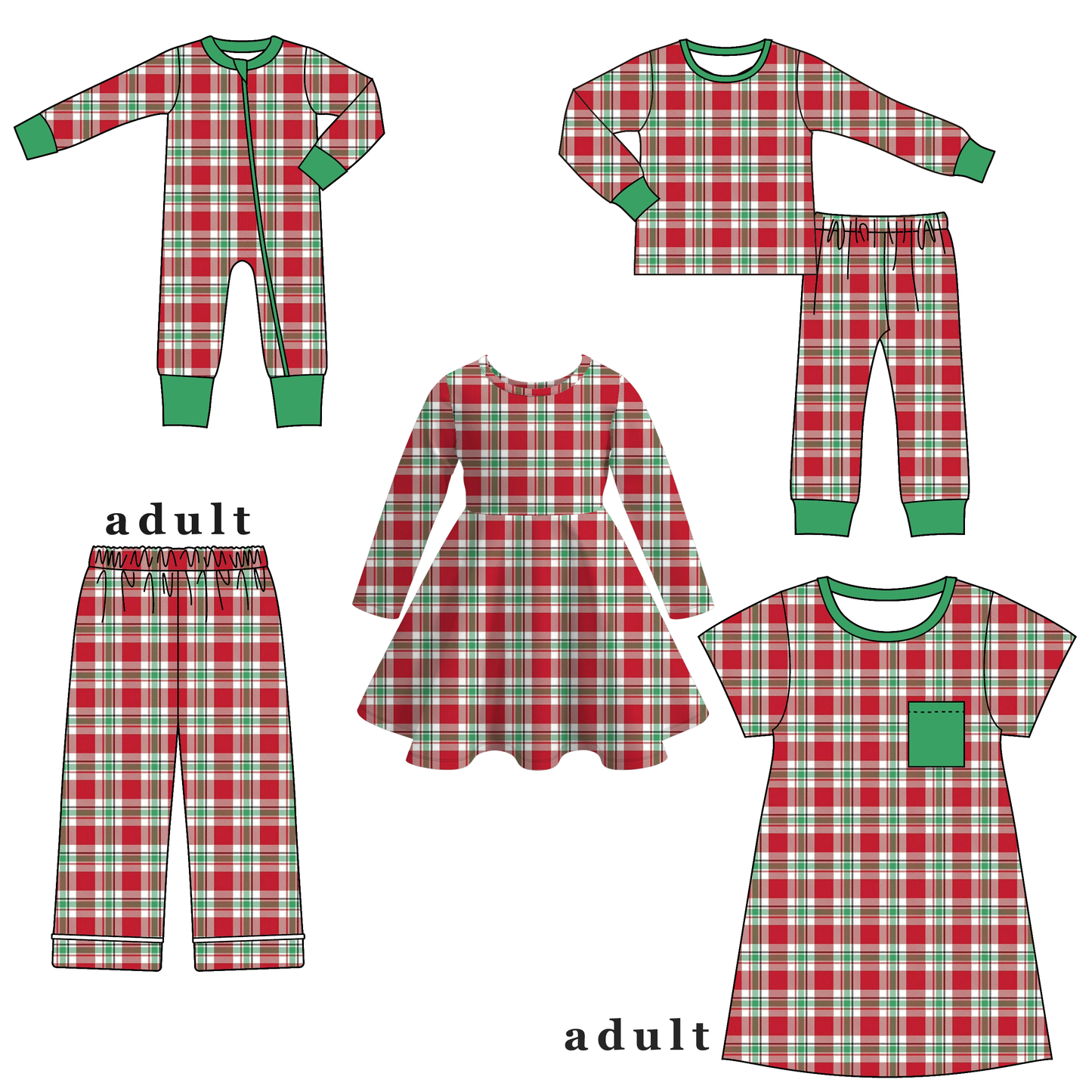 Christmas Red Green Plaid Family Pajama Collection