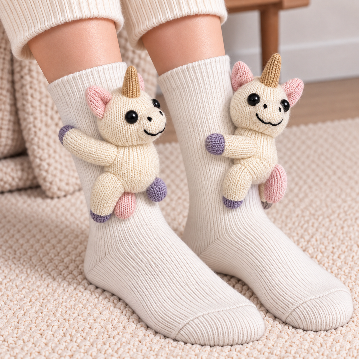 3D Animal Character Knit Crew Socks – Funny Cozy Socks for Everyday Lounging & Gifts