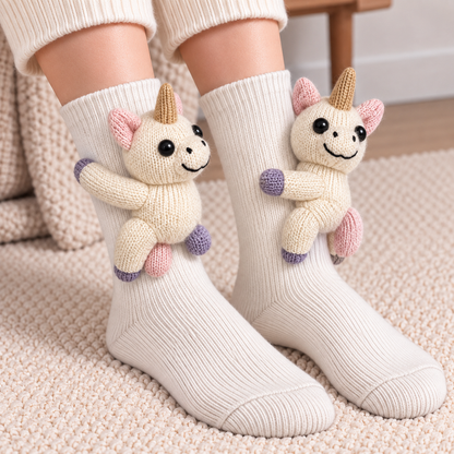 3D Animal Character Knit Crew Socks – Funny Cozy Socks for Everyday Lounging & Gifts