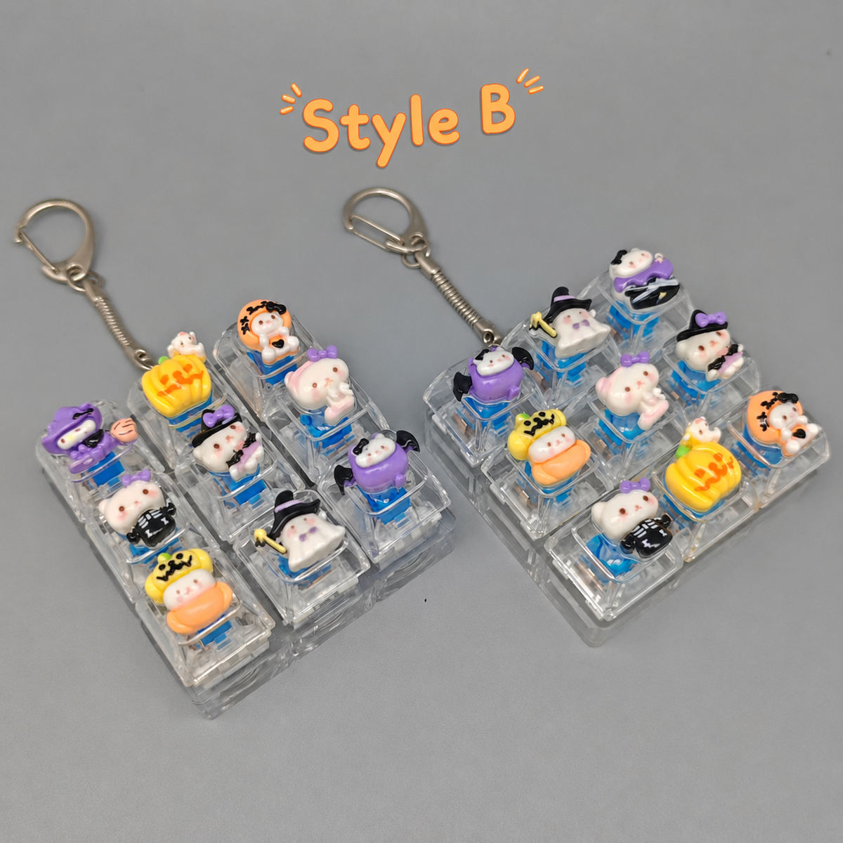 Halloween Fidget Keycap Pressing Stress Relief Keychain with Cute Holiday Charms