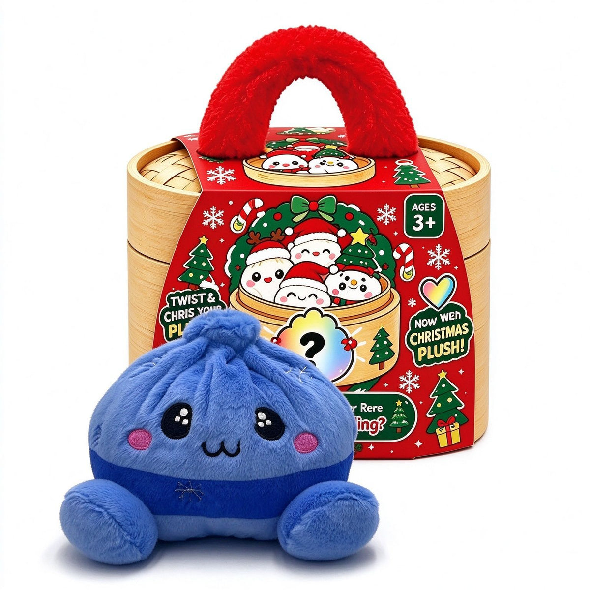 Christmas Bao Bun Plush Toys – Cute Holiday Dumpling Characters, Plush Only or with Bamboo Steamer Gift Box