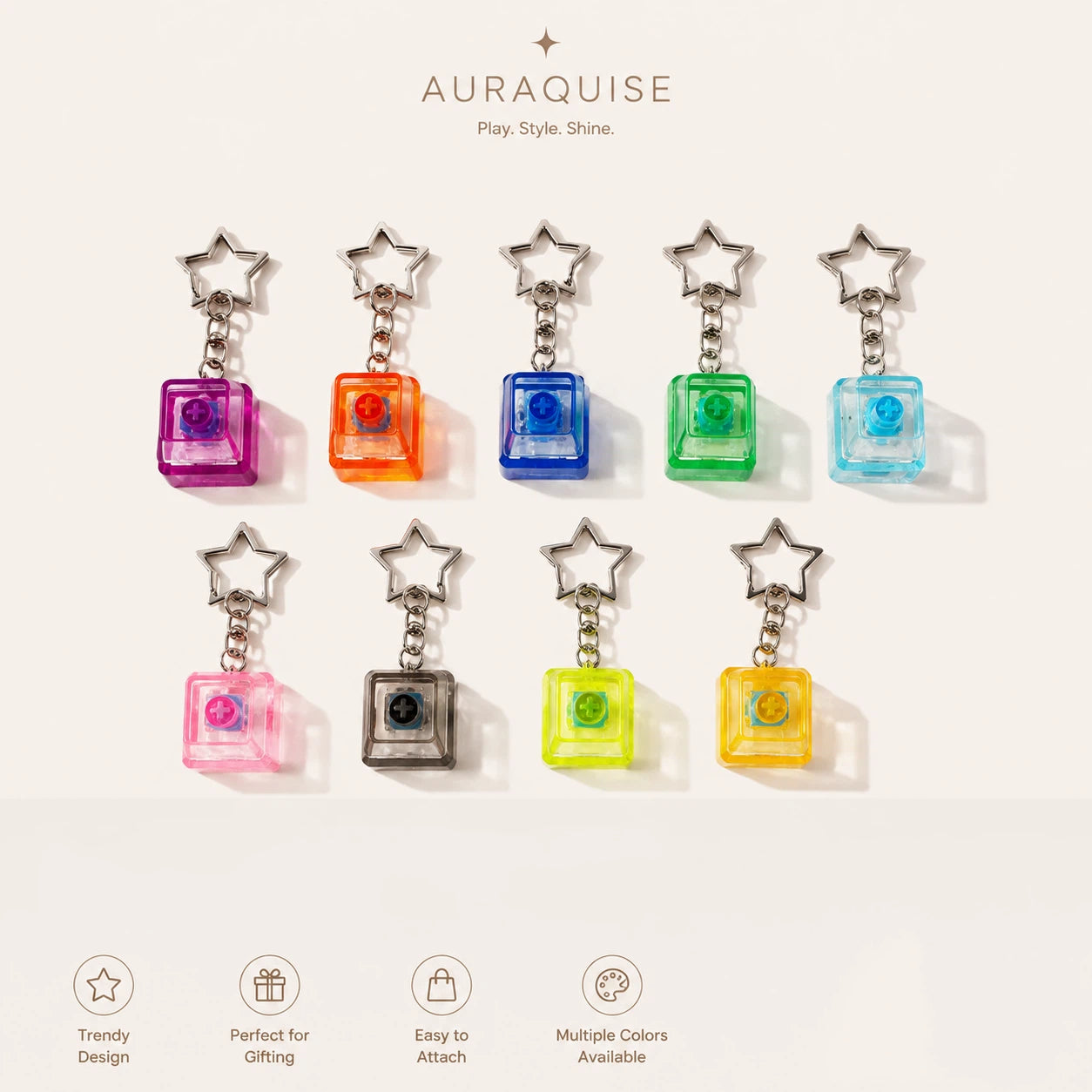 Star Keycap Keychain Charm Colorful Pop Key Charm Accessory Giftable Bag & Keychain