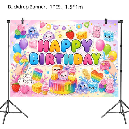 Kawaii Squishy Toy Themed Birthday Party Supplies – Cute Cartoon Paper Plates, Cups, Napkins, Tablecloth & Decorations