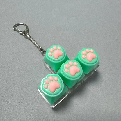 Kawaii Paw Print Keycap Bag Charm Keychain – Cute Mini Keyboard Keychain for Gifts