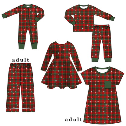 Christmas Red Green Plaid Snowflake Family Pajama Collection
