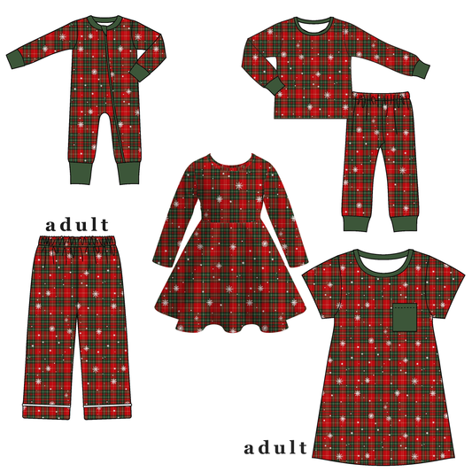 Christmas Red Green Plaid Snowflake Family Pajama Collection