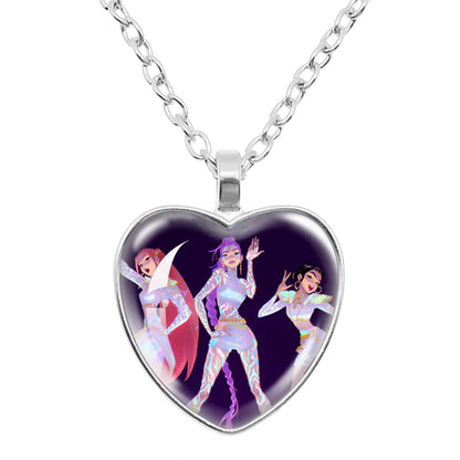 K-Pop Demon Hunters Alloy Heart Shaped Pendant Necklace Cartoon Anime Jewelry Accessory