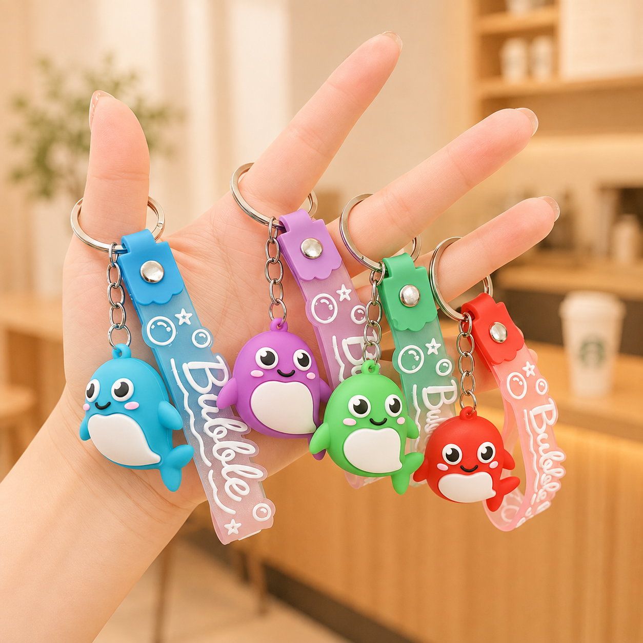 Cute Ocean Friends Silicone Keychain Set – Crab, Shell & Shark, 4-Piece Color Set
