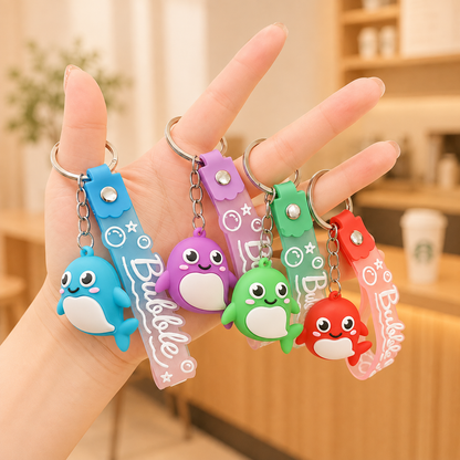 Cute Ocean Friends Silicone Keychain Set – Crab, Shell & Shark, 4-Piece Color Set
